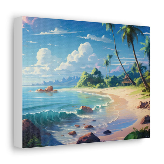 Tranquil Shores: Serene Sandy Beach Canvas Art - Escape to Paradise - captivatingconversationsstarters
