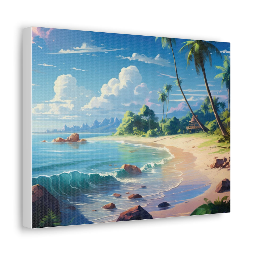Tranquil Shores: Serene Sandy Beach Canvas Art - Escape to Paradise - captivatingconversationsstarters