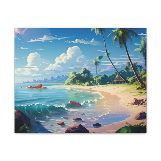 Tranquil Shores: Serene Sandy Beach Canvas Art - Escape to Paradise - captivatingconversationsstarters