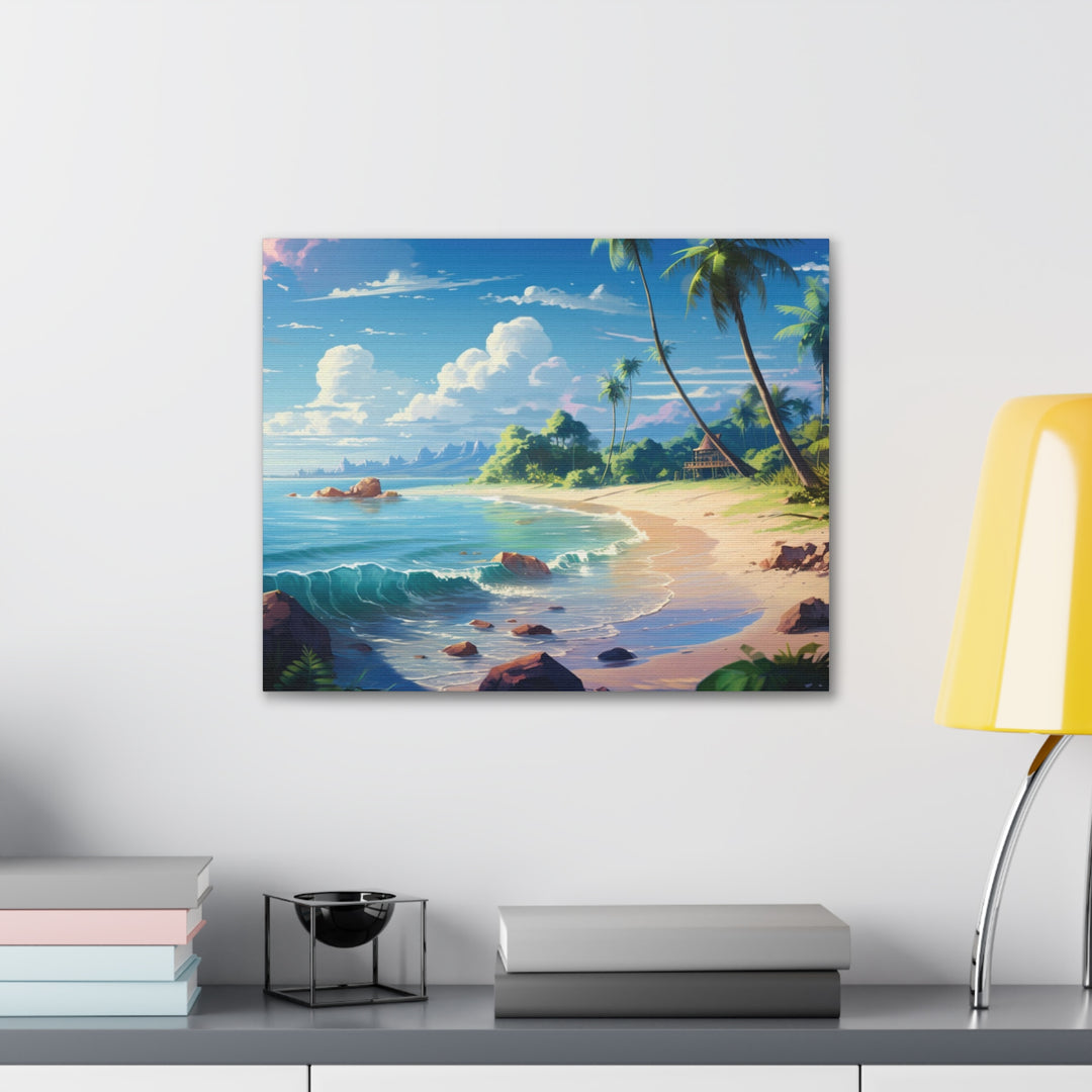 Tranquil Shores: Serene Sandy Beach Canvas Art - Escape to Paradise - captivatingconversationsstarters