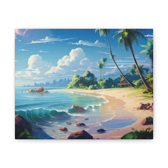 Tranquil Shores: Serene Sandy Beach Canvas Art - Escape to Paradise - captivatingconversationsstarters
