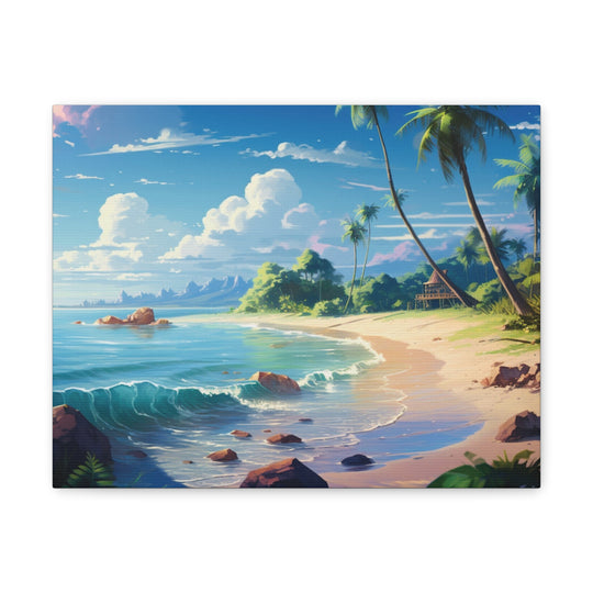 Tranquil Shores: Serene Sandy Beach Canvas Art - Escape to Paradise - captivatingconversationsstarters