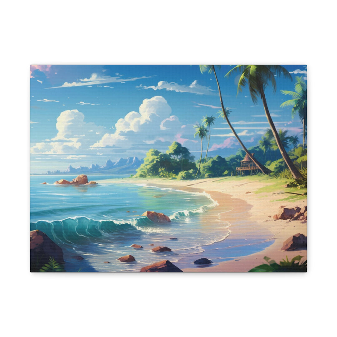 Tranquil Shores: Serene Sandy Beach Canvas Art - Escape to Paradise - captivatingconversationsstarters