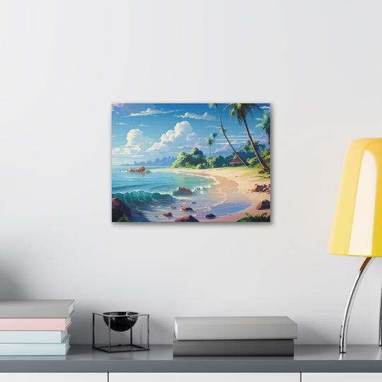 Tranquil Shores: Serene Sandy Beach Canvas Art - Escape to Paradise - captivatingconversationsstarters