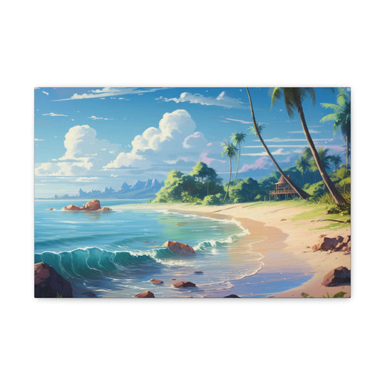 Tranquil Shores: Serene Sandy Beach Canvas Art - Escape to Paradise - captivatingconversationsstarters
