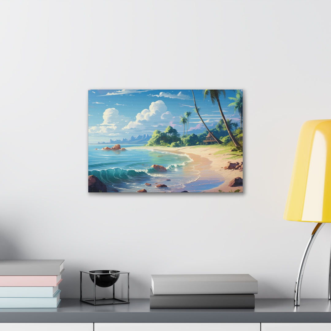 Tranquil Shores: Serene Sandy Beach Canvas Art - Escape to Paradise - captivatingconversationsstarters