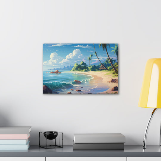 Tranquil Shores: Serene Sandy Beach Canvas Art - Escape to Paradise - captivatingconversationsstarters