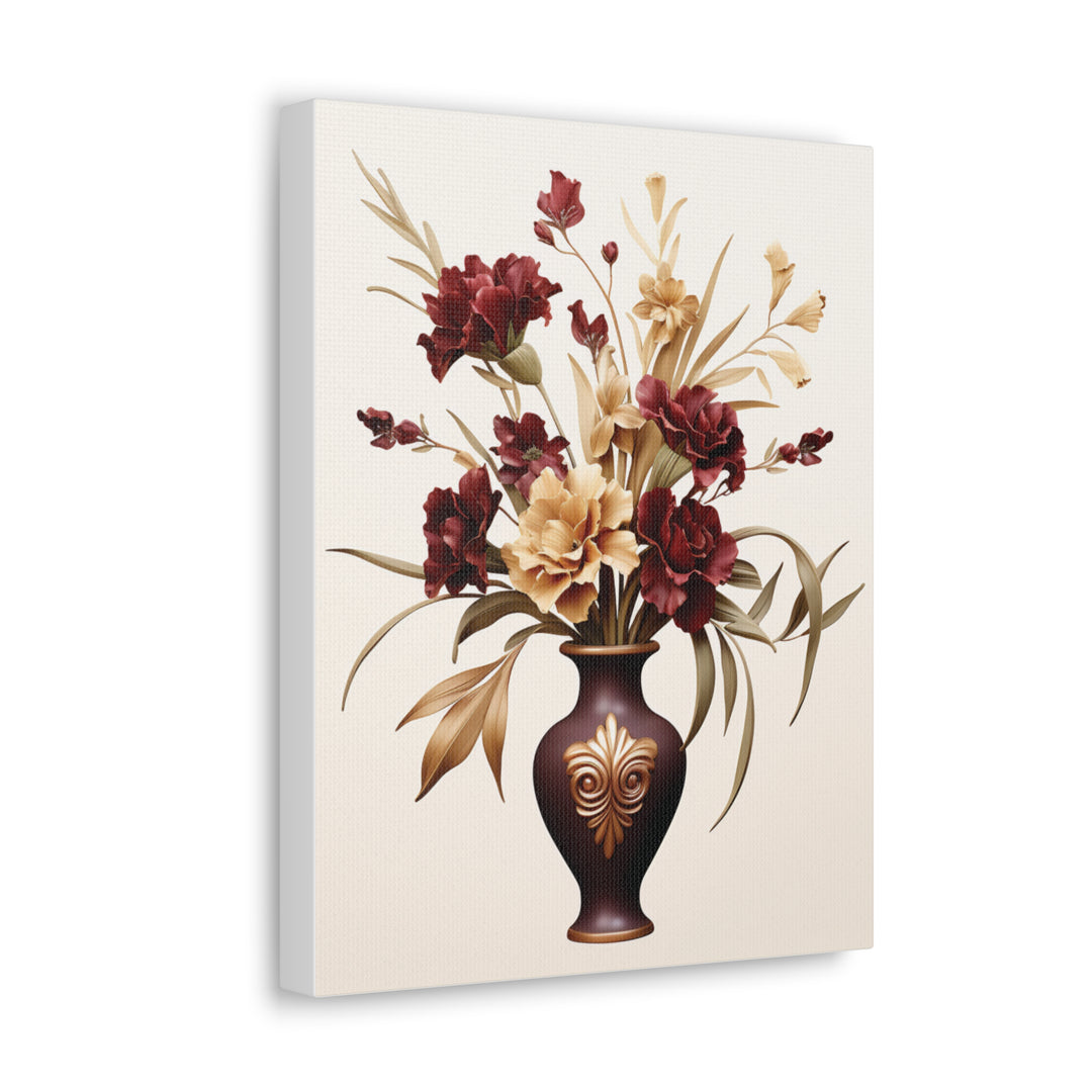 Elegant Bloom Floral Canvas Art - Sophisticated Wall Decor with Purple & White Flowers in Bronze Vase - captivatingconversationsstarters
