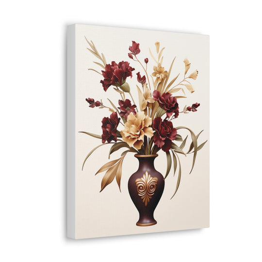 Elegant Bloom Floral Canvas Art - Sophisticated Wall Decor with Purple & White Flowers in Bronze Vase - captivatingconversationsstarters