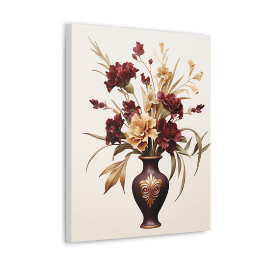 Elegant Bloom Floral Canvas Art - Sophisticated Wall Decor with Purple & White Flowers in Bronze Vase - captivatingconversationsstarters