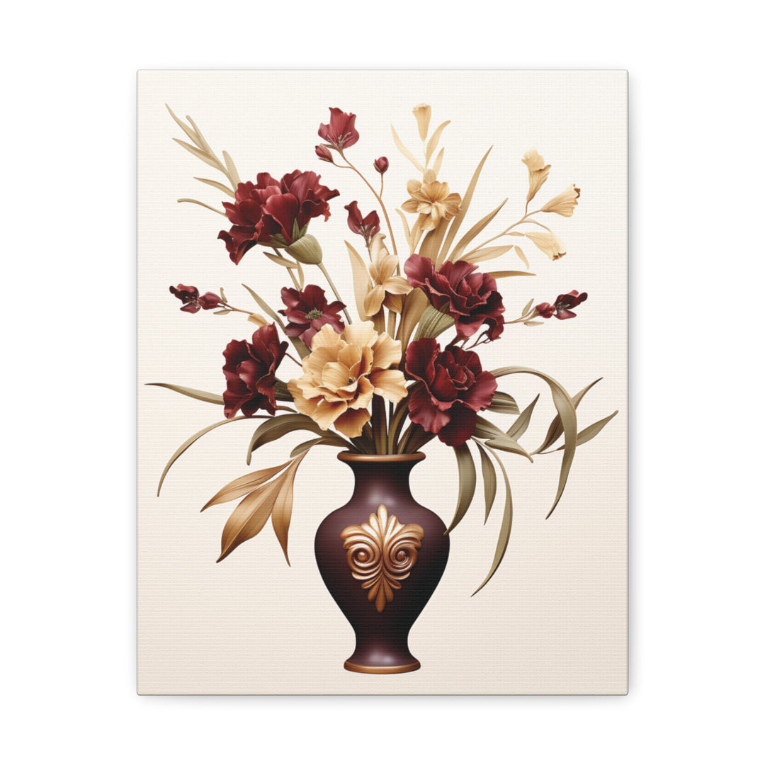 Elegant Bloom Floral Canvas Art - Sophisticated Wall Decor with Purple & White Flowers in Bronze Vase - captivatingconversationsstarters