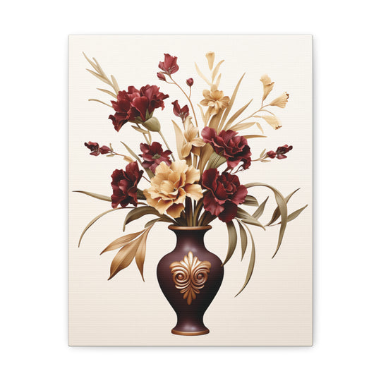 Elegant Bloom Floral Canvas Art - Sophisticated Wall Decor with Purple & White Flowers in Bronze Vase - captivatingconversationsstarters