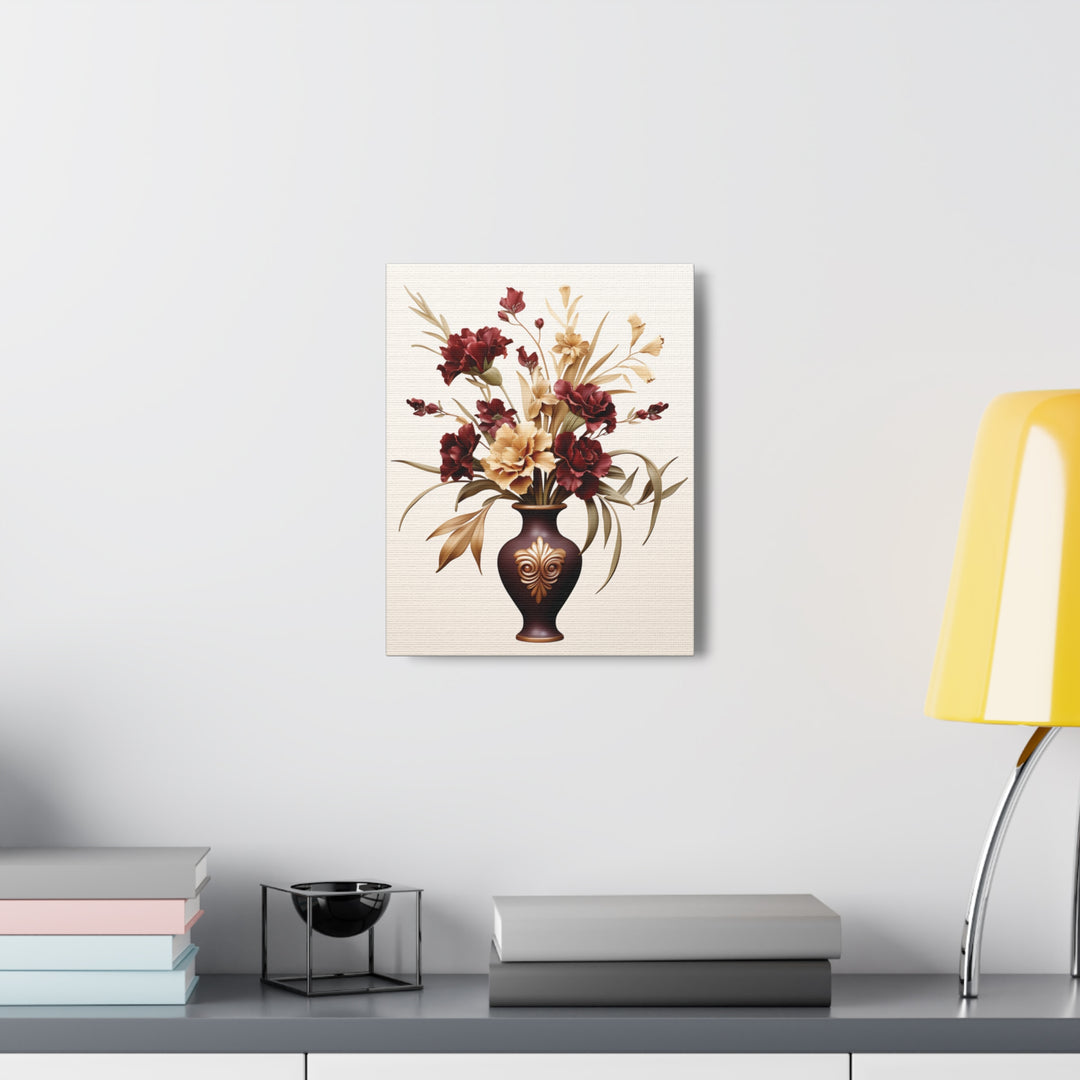 Elegant Bloom Floral Canvas Art - Sophisticated Wall Decor with Purple & White Flowers in Bronze Vase - captivatingconversationsstarters