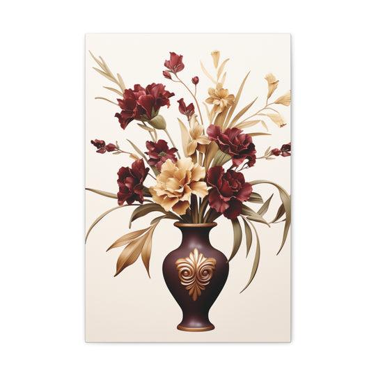 Elegant Bloom Floral Canvas Art - Sophisticated Wall Decor with Purple & White Flowers in Bronze Vase - captivatingconversationsstarters