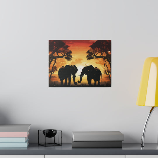 Kissing Elephants at Sunset Canvas Art – Majestic Love in the Wild - captivatingconversationsstarters