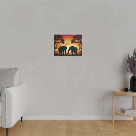 Kissing Elephants at Sunset Canvas Art – Majestic Love in the Wild - captivatingconversationsstarters