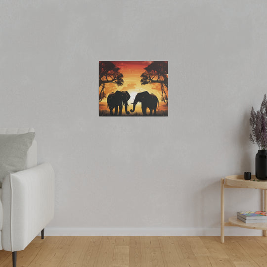 Kissing Elephants at Sunset Canvas Art – Majestic Love in the Wild - captivatingconversationsstarters