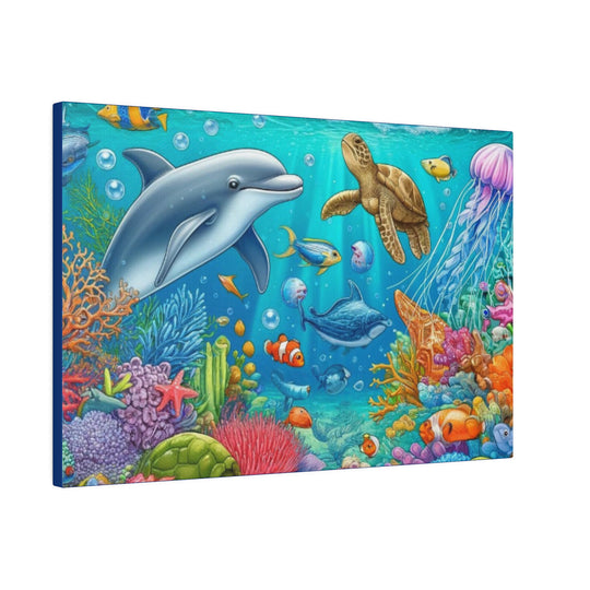Ocean Harmony Wall Art Canvas: Dolphins, Turtles & Fish - Serene Underwater Escape - captivatingconversationsstarters