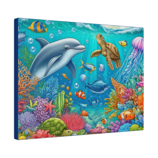 Ocean Harmony Wall Art Canvas: Dolphins, Turtles & Fish - Serene Underwater Escape - captivatingconversationsstarters