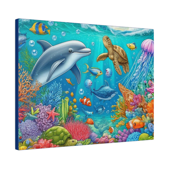 Ocean Harmony Wall Art Canvas: Dolphins, Turtles & Fish - Serene Underwater Escape - captivatingconversationsstarters