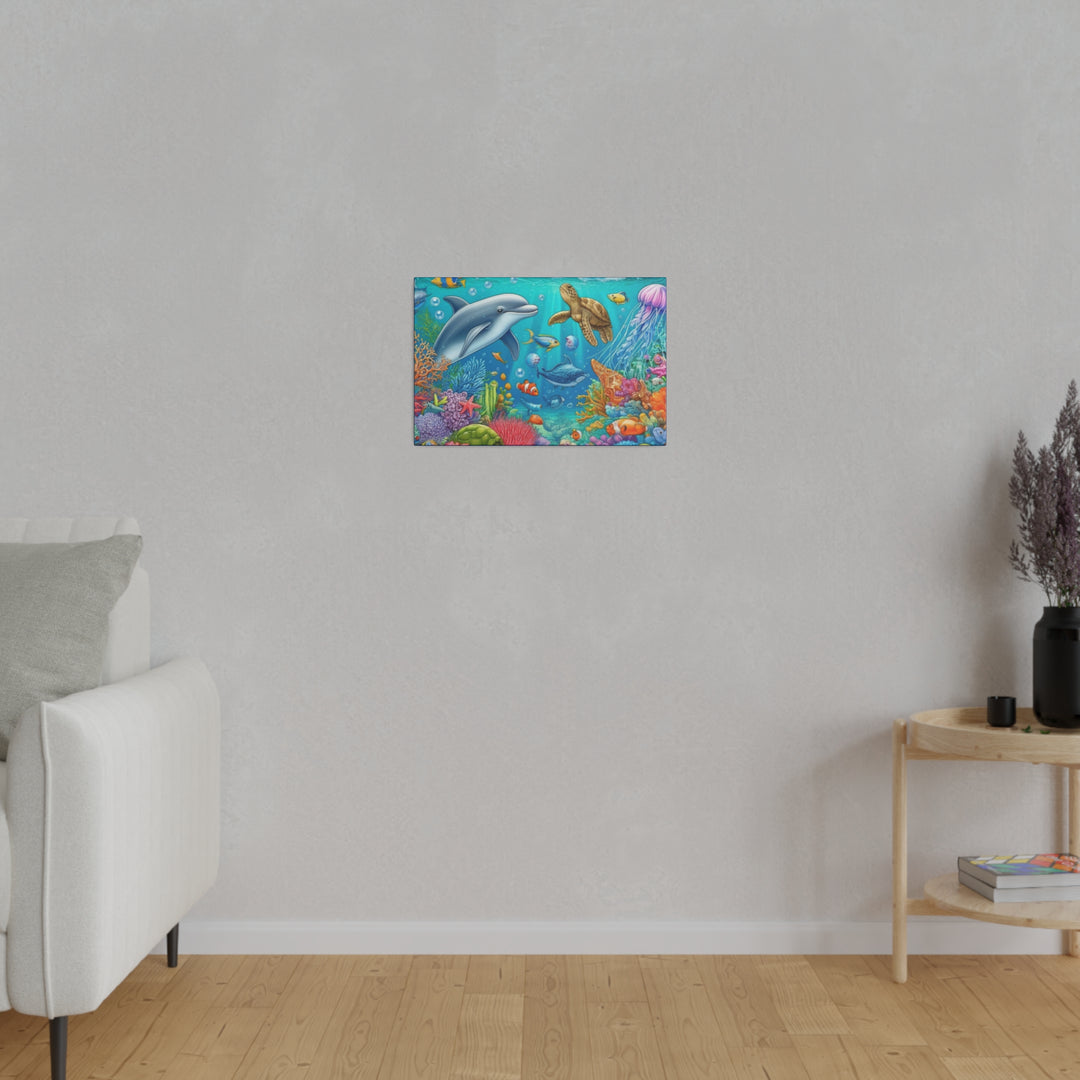 Ocean Harmony Wall Art Canvas: Dolphins, Turtles & Fish - Serene Underwater Escape - captivatingconversationsstarters