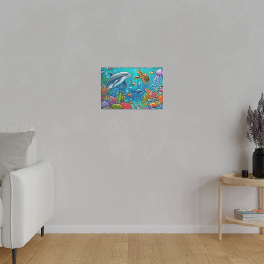 Ocean Harmony Wall Art Canvas: Dolphins, Turtles & Fish - Serene Underwater Escape - captivatingconversationsstarters