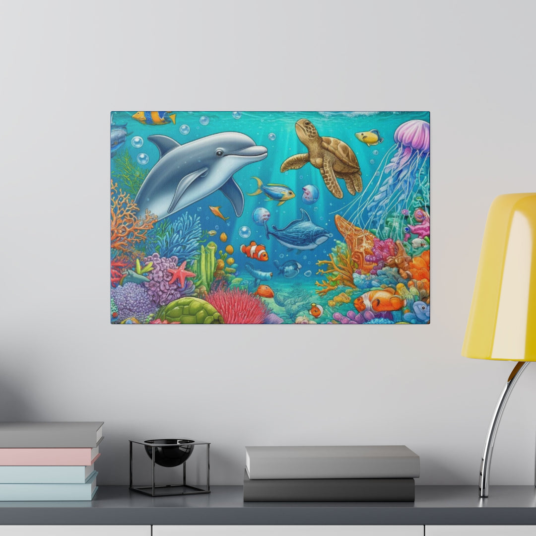 Ocean Harmony Wall Art Canvas: Dolphins, Turtles & Fish - Serene Underwater Escape - captivatingconversationsstarters