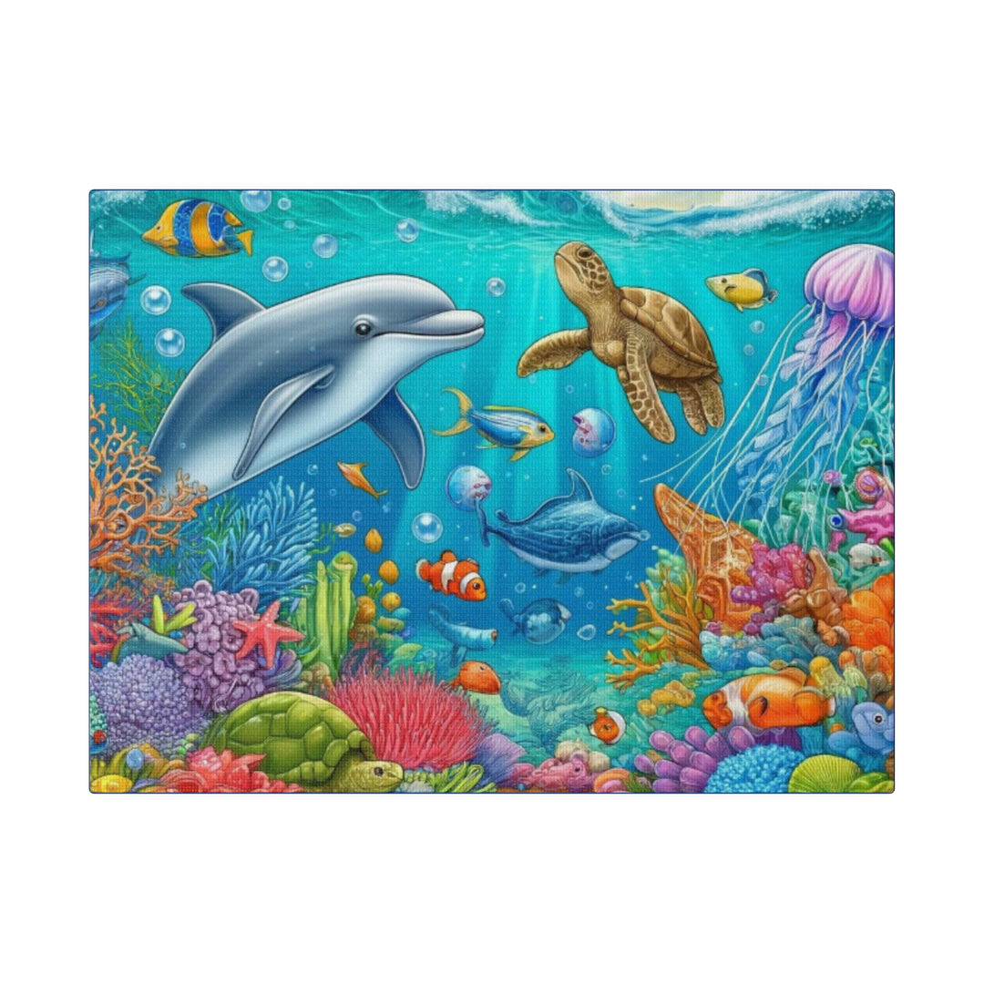 Ocean Harmony Wall Art Canvas: Dolphins, Turtles & Fish - Serene Underwater Escape - captivatingconversationsstarters