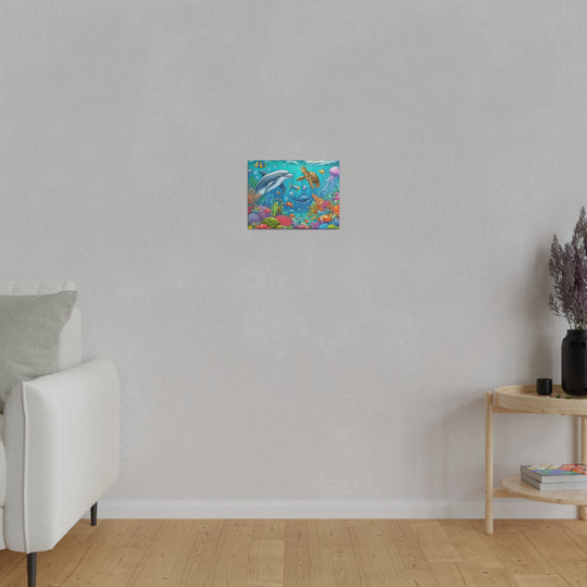 Ocean Harmony Wall Art Canvas: Dolphins, Turtles & Fish - Serene Underwater Escape - captivatingconversationsstarters