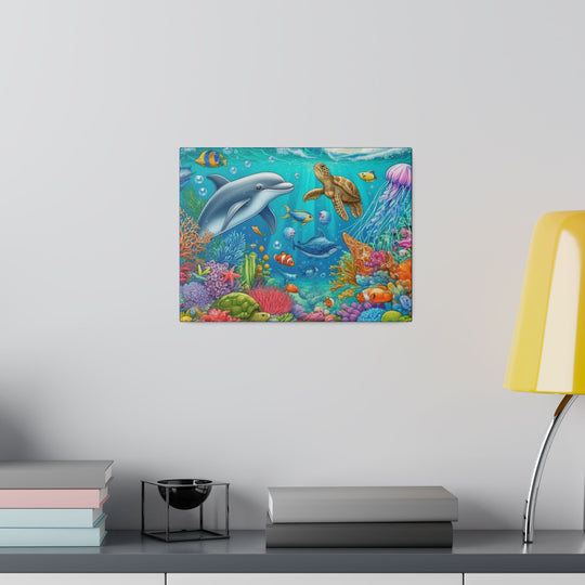 Ocean Harmony Wall Art Canvas: Dolphins, Turtles & Fish - Serene Underwater Escape - captivatingconversationsstarters