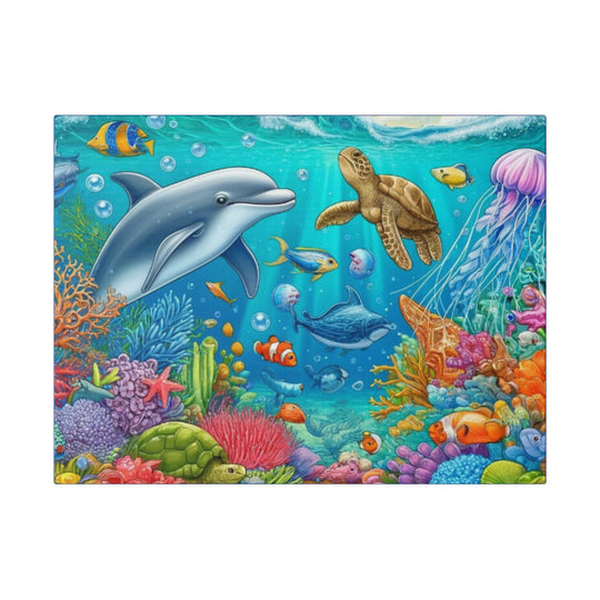 Ocean Harmony Wall Art Canvas: Dolphins, Turtles & Fish - Serene Underwater Escape - captivatingconversationsstarters