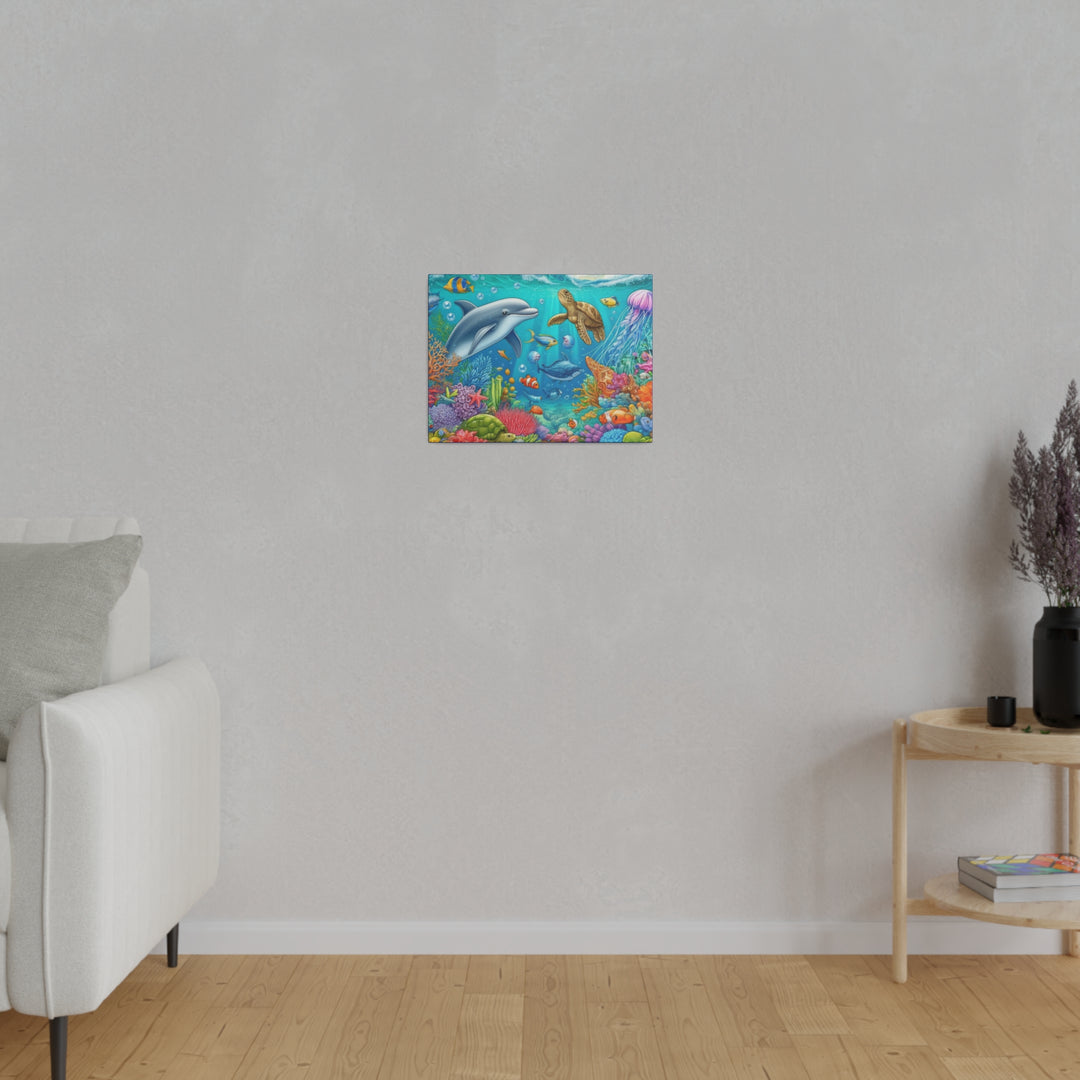 Ocean Harmony Wall Art Canvas: Dolphins, Turtles & Fish - Serene Underwater Escape - captivatingconversationsstarters