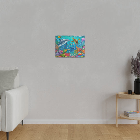 Ocean Harmony Wall Art Canvas: Dolphins, Turtles & Fish - Serene Underwater Escape - captivatingconversationsstarters