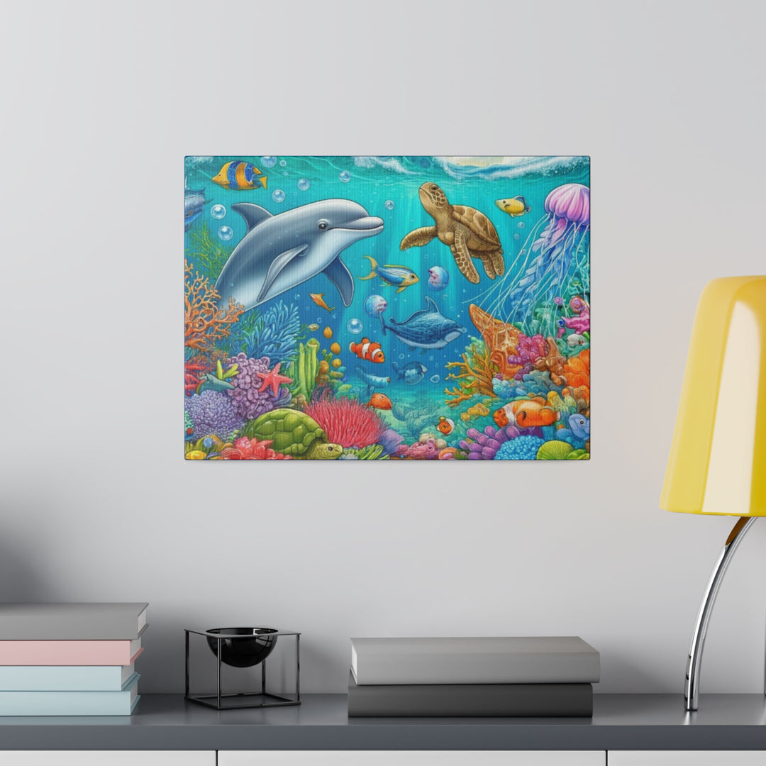 Ocean Harmony Wall Art Canvas: Dolphins, Turtles & Fish - Serene Underwater Escape - captivatingconversationsstarters