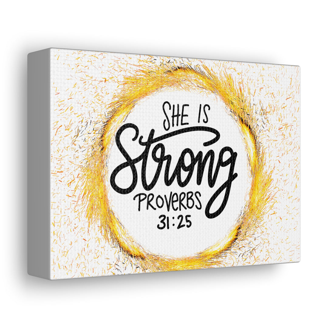 Empowered Elegance: "She Is Strong" Scripture Canvas Art – Uplifting Wall Decor for Women’s Strength and Resilience - captivatingconversationsstarters
