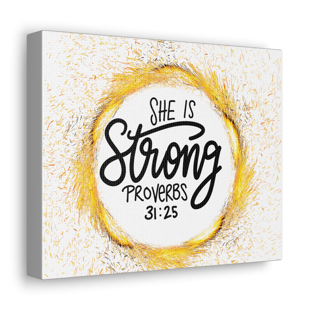 Empowered Elegance: "She Is Strong" Scripture Canvas Art – Uplifting Wall Decor for Women’s Strength and Resilience - captivatingconversationsstarters