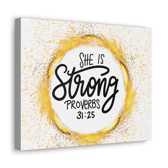 Empowered Elegance: "She Is Strong" Scripture Canvas Art – Uplifting Wall Decor for Women’s Strength and Resilience - captivatingconversationsstarters
