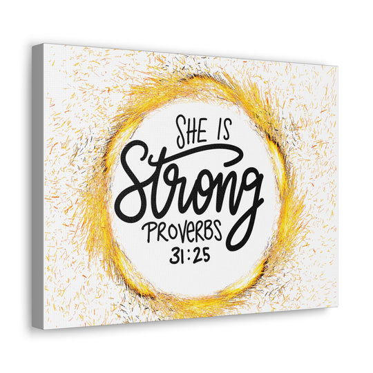 Empowered Elegance: "She Is Strong" Scripture Canvas Art – Uplifting Wall Decor for Women’s Strength and Resilience - captivatingconversationsstarters