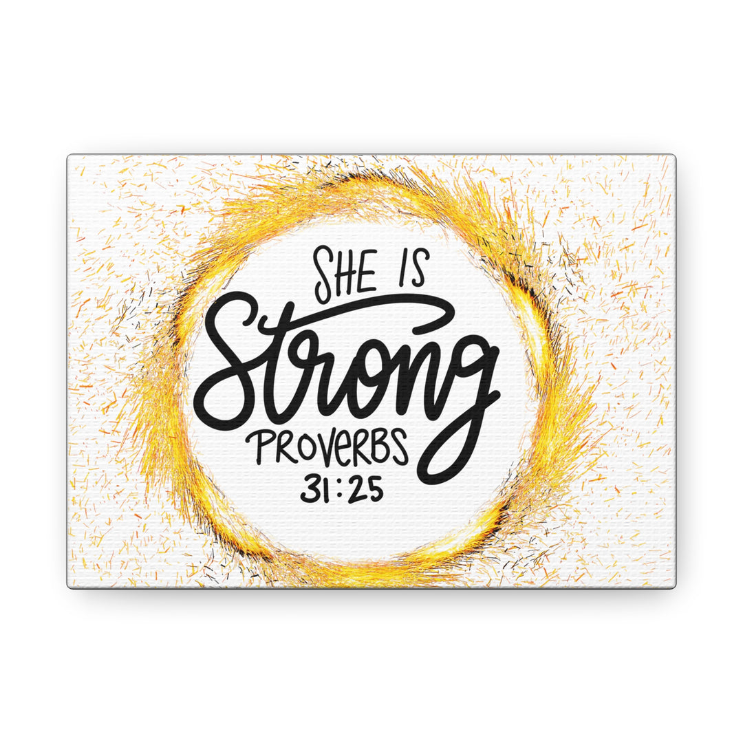 Empowered Elegance: "She Is Strong" Scripture Canvas Art – Uplifting Wall Decor for Women’s Strength and Resilience - captivatingconversationsstarters