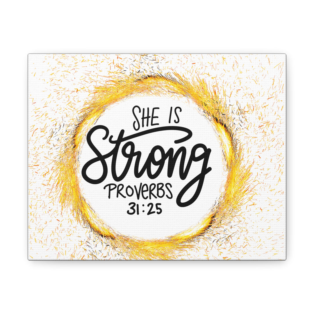Empowered Elegance: "She Is Strong" Scripture Canvas Art – Uplifting Wall Decor for Women’s Strength and Resilience - captivatingconversationsstarters