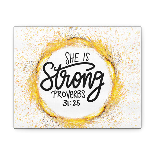 Empowered Elegance: "She Is Strong" Scripture Canvas Art – Uplifting Wall Decor for Women’s Strength and Resilience - captivatingconversationsstarters