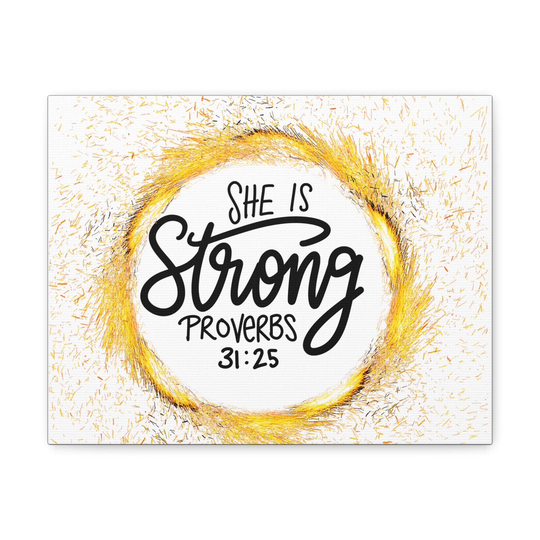 Empowered Elegance: "She Is Strong" Scripture Canvas Art – Uplifting Wall Decor for Women’s Strength and Resilience - captivatingconversationsstarters