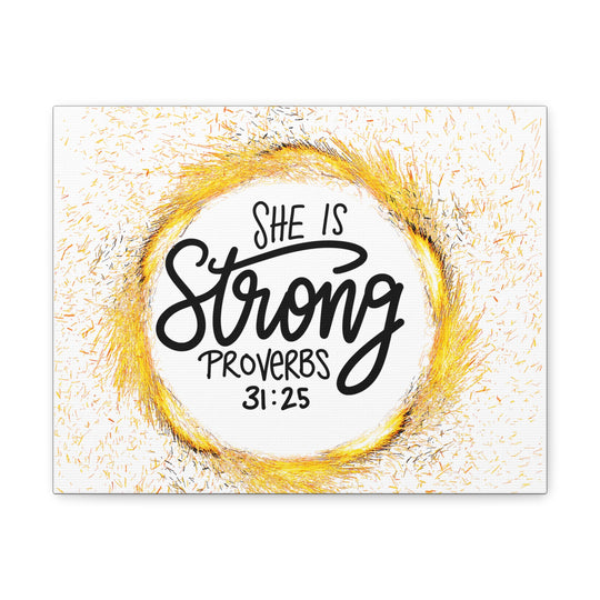 Empowered Elegance: "She Is Strong" Scripture Canvas Art – Uplifting Wall Decor for Women’s Strength and Resilience - captivatingconversationsstarters