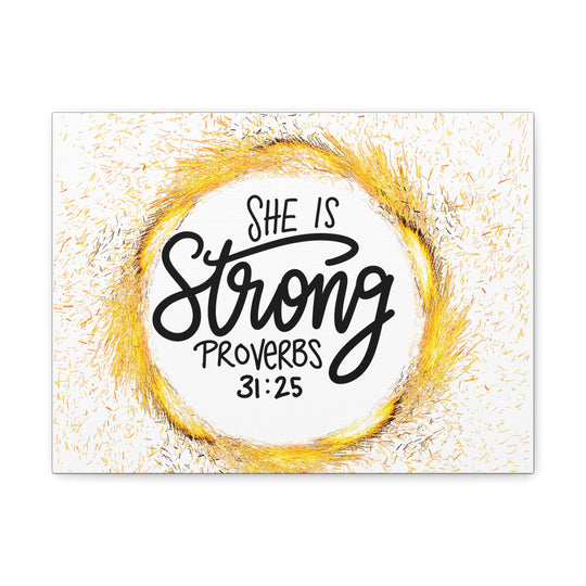 Empowered Elegance: "She Is Strong" Scripture Canvas Art – Uplifting Wall Decor for Women’s Strength and Resilience - captivatingconversationsstarters