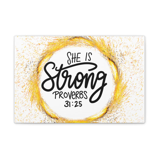 Empowered Elegance: "She Is Strong" Scripture Canvas Art – Uplifting Wall Decor for Women’s Strength and Resilience - captivatingconversationsstarters