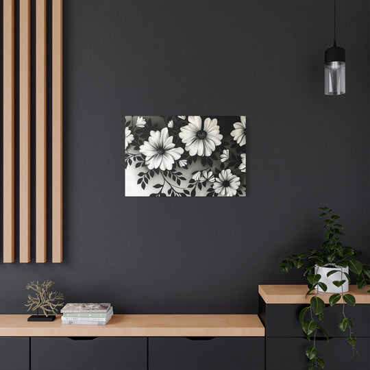 Elegant White Flower Canvas Art – Dark Light Contrast with Ombre Black Background – Modern Home Décor for Living Room & Bedroom - captivatingconversationsstarters