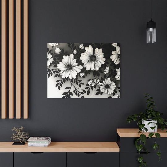 Elegant White Flower Canvas Art – Dark Light Contrast with Ombre Black Background – Modern Home Décor for Living Room & Bedroom - captivatingconversationsstarters