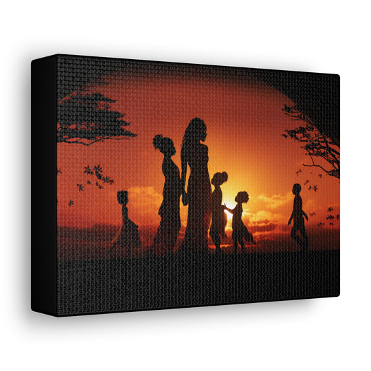 Golden Bonds' African-Themed Canvas - Celebrate Faith, Love, and Family in Every Sunset Moment - captivatingconversationsstarters