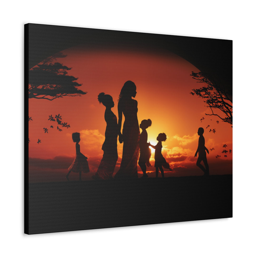 Golden Bonds' African-Themed Canvas - Celebrate Faith, Love, and Family in Every Sunset Moment - captivatingconversationsstarters