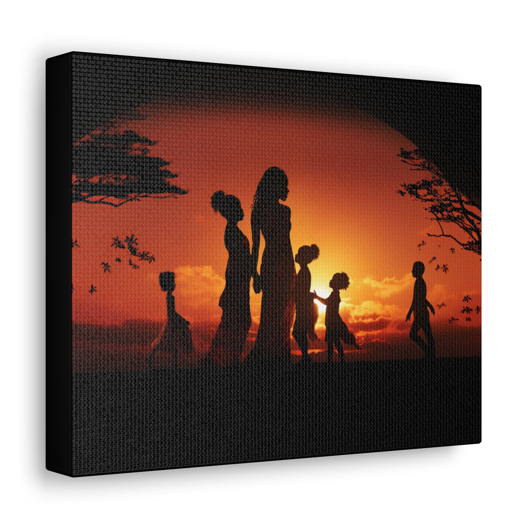Golden Bonds' African-Themed Canvas - Celebrate Faith, Love, and Family in Every Sunset Moment - captivatingconversationsstarters